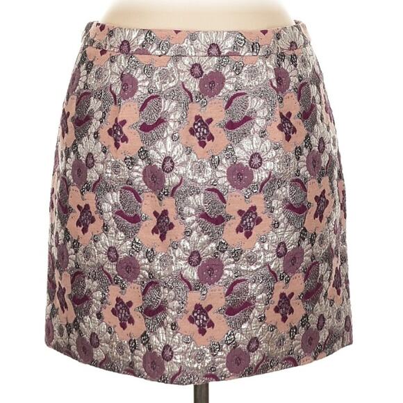 J CREW COLLECTION wool silk pink silver purple floral brocade mini pencil skirt - Picture 3 of 8